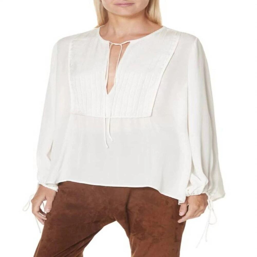Nili Lotan Rena Tie‎ Blouse Ivory - 100% Silk - M/L - Pirate Designer Shirt
